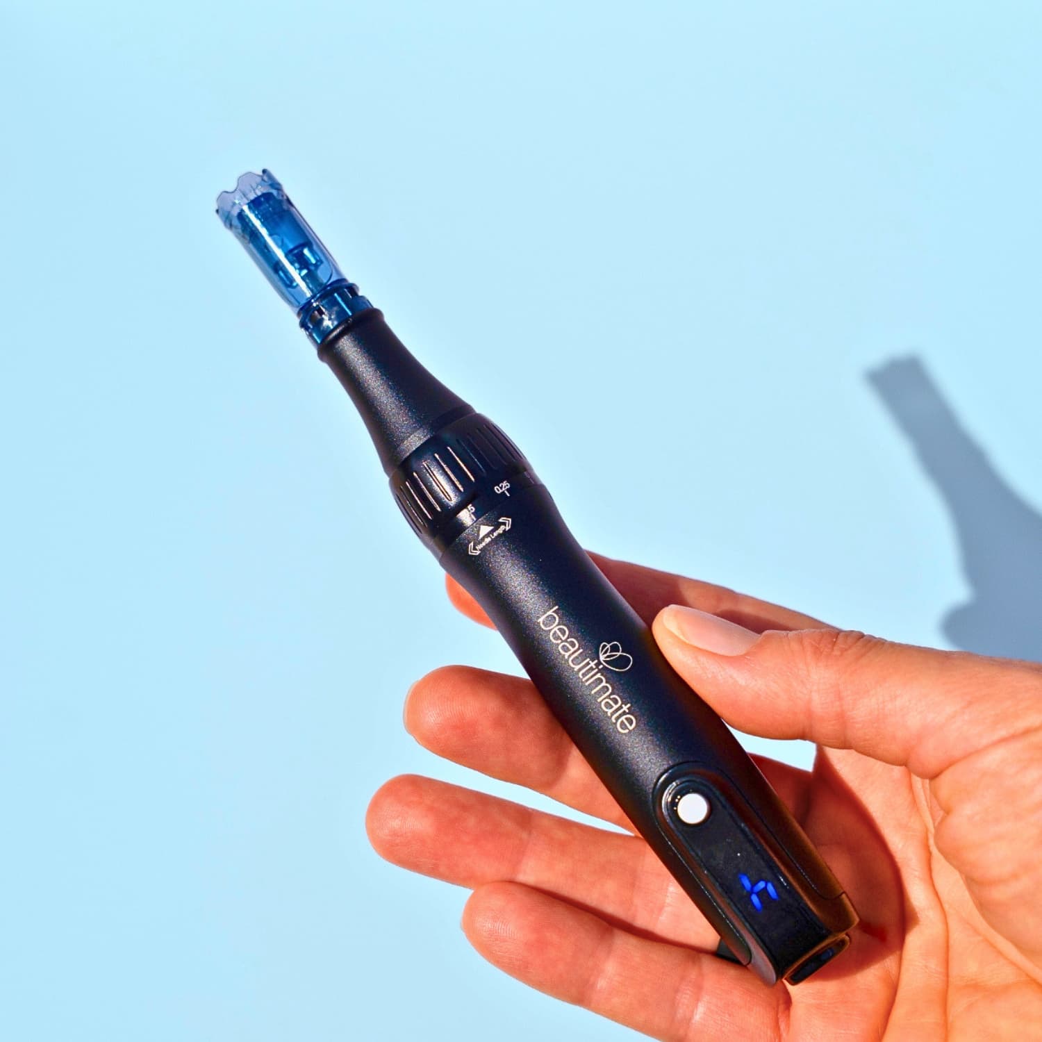 Beautimate Microneedle Pen with adjustable depth and sterile single-use cartridges for at-home face and scalp microneedling routines.