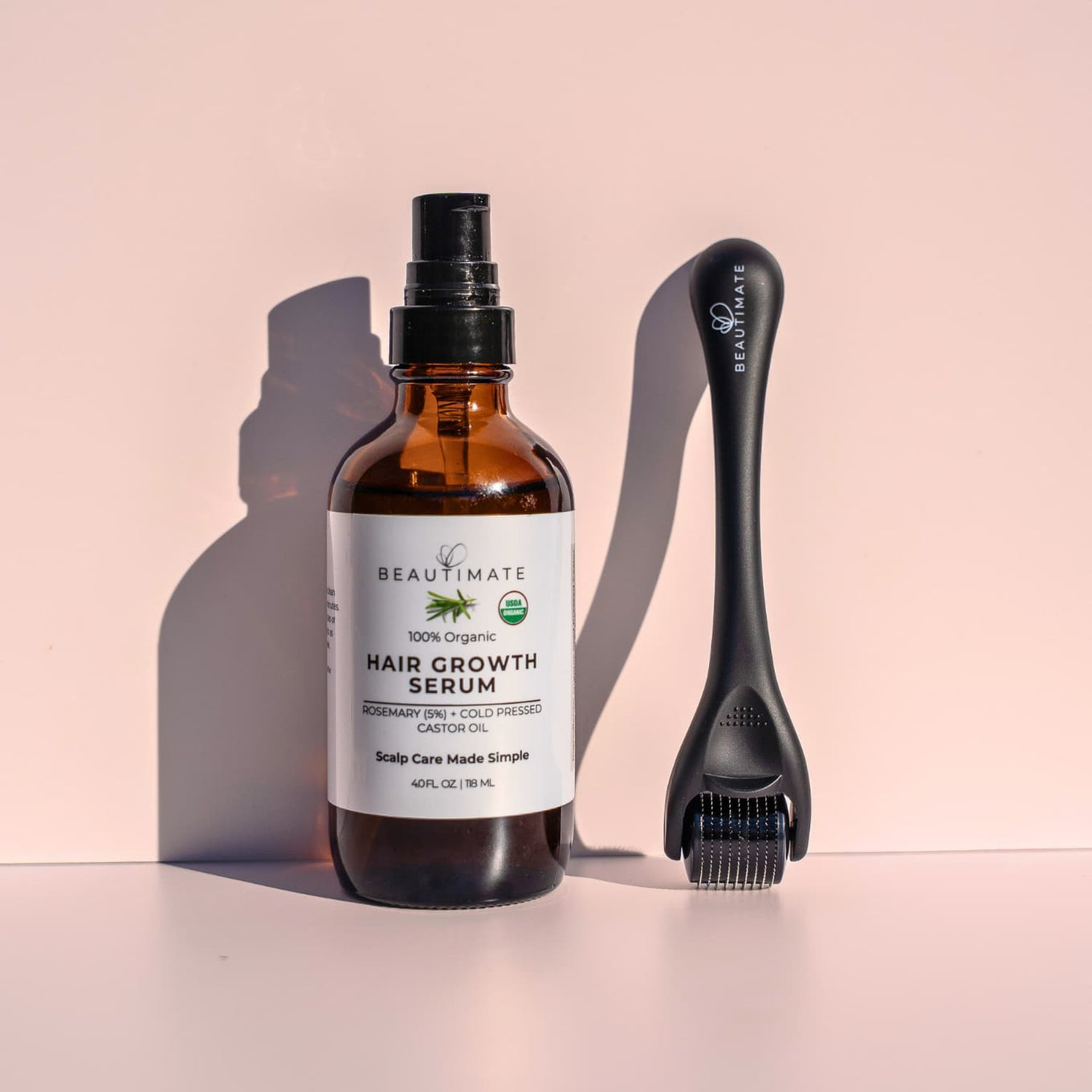 Beautimate derma roller and USDA Organic rosemary oil scalp bundle
