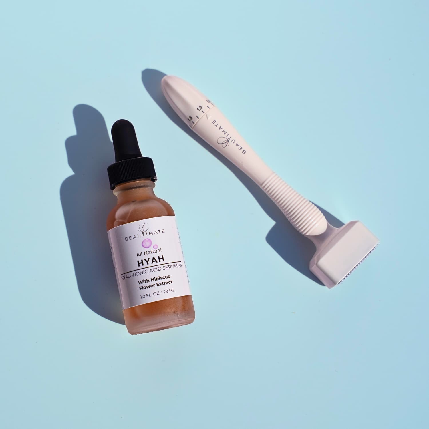 Beautimate derma stamp and Hyah serum bundle for at-home microneedling