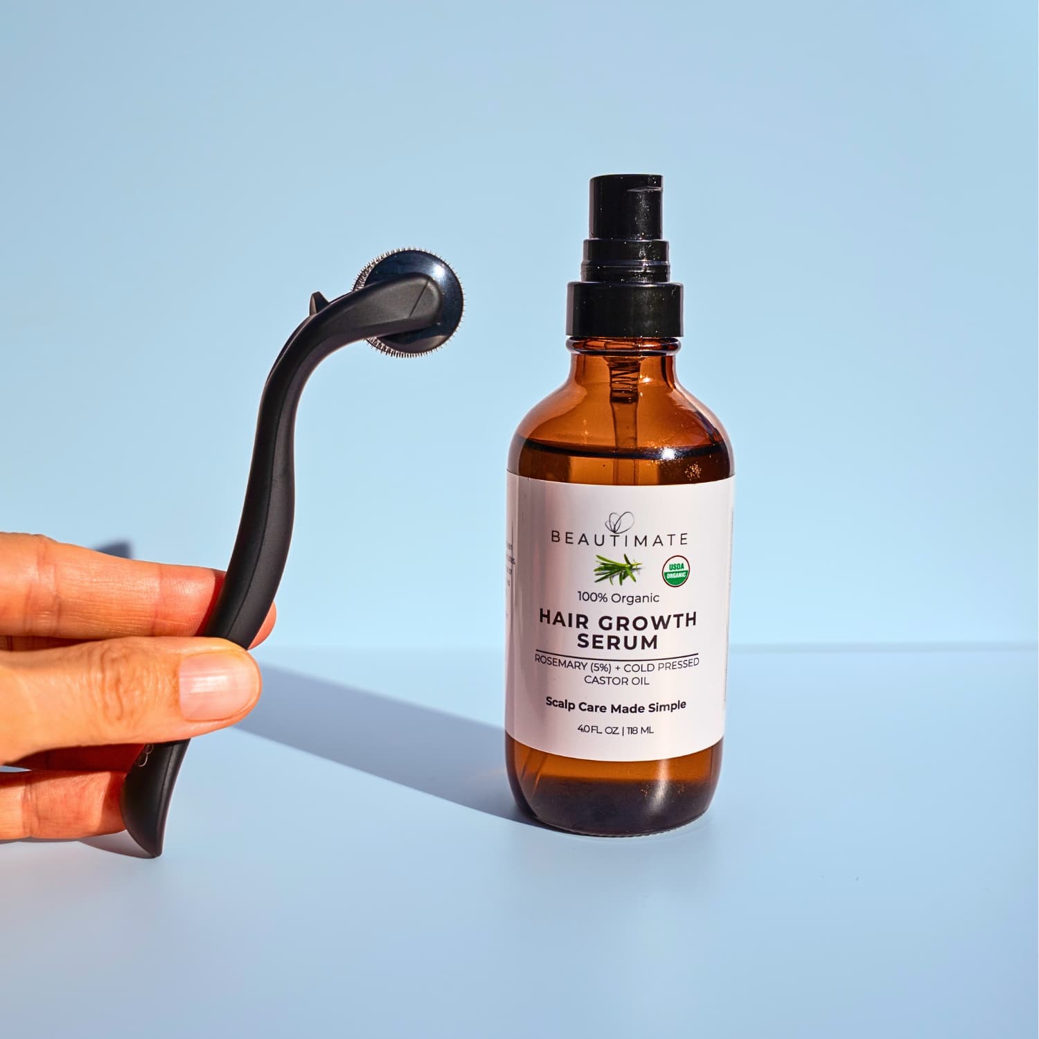At-home scalp care bundle with derma roller and rosemary oil